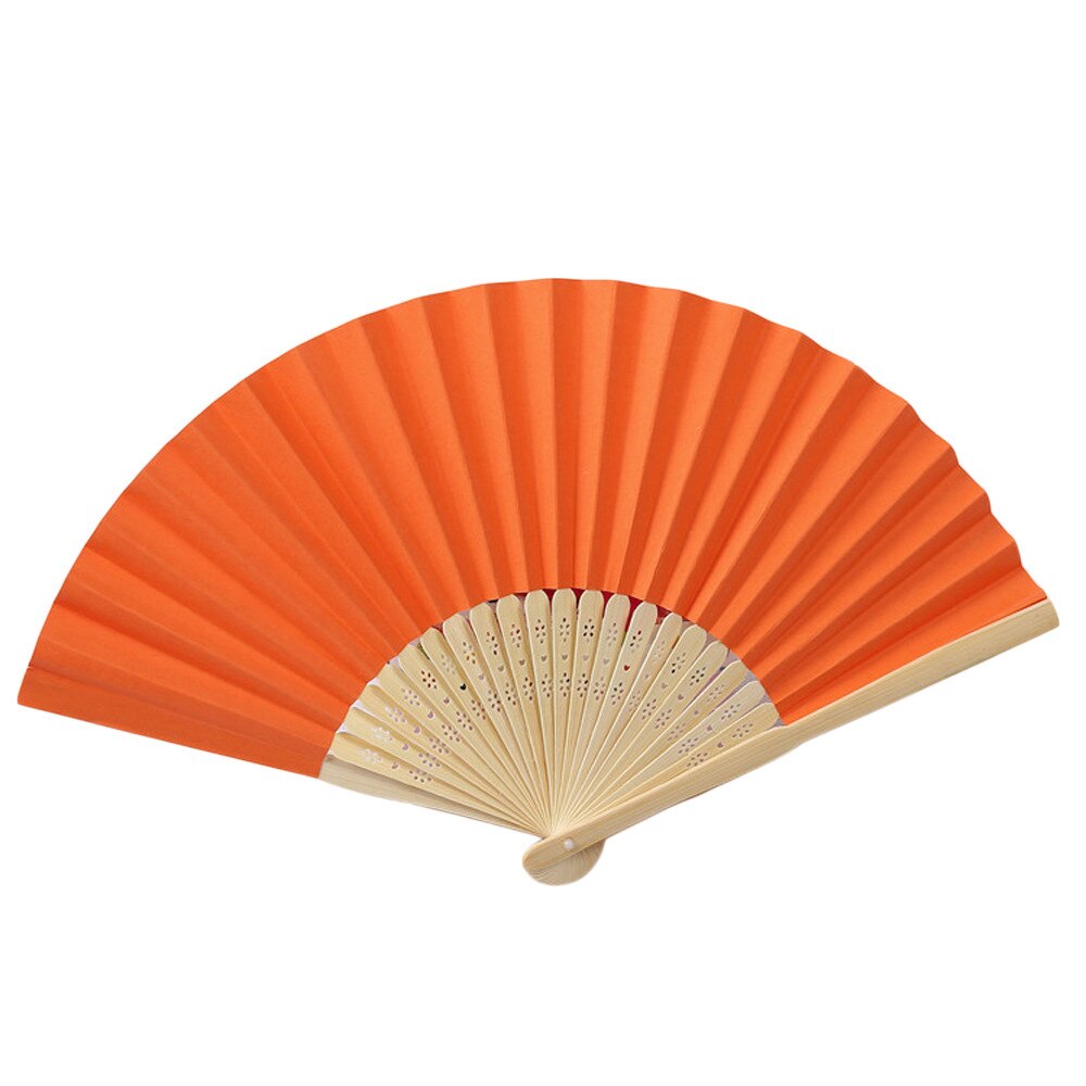 Éventail pliable en papier | Offre spéciale, motif d'été, danse, fête de mariage, dentelle, soie, tenue à main de couleur unie: Orange