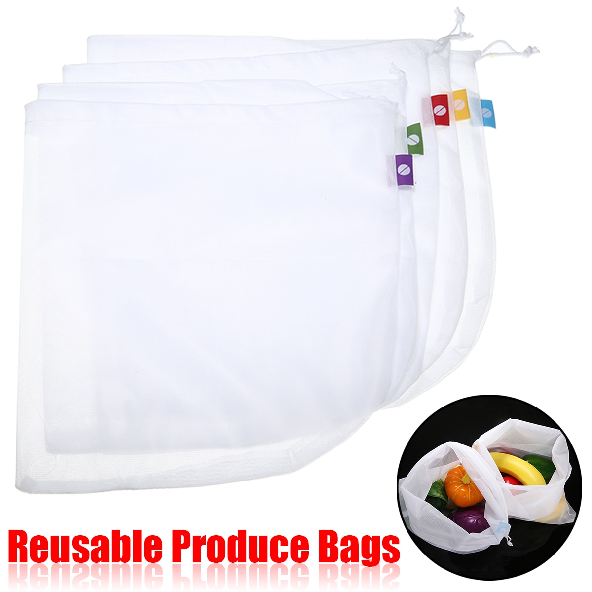 5Pcs 35*30cm Reusable Mesh Produce Bags Grocery As A Nut Milk Bag Eco Friendly For Vegetable Fruit Storage Bags
