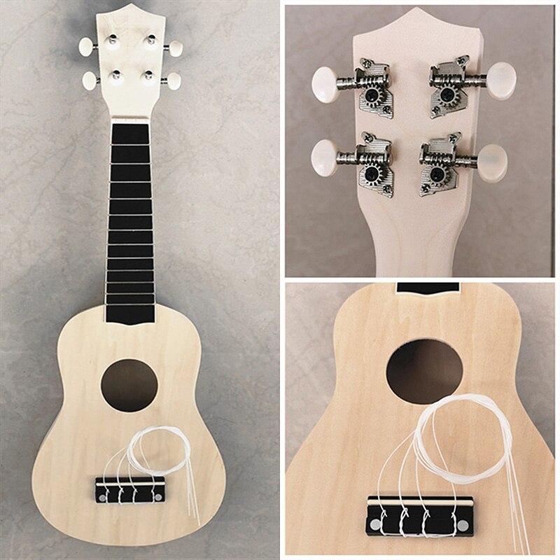 Soprano ukulélé Kit de bricolage 21 pouces en bois 4 cordes guitare hawaïenne pour travail manuel peinture parfaite Parents-enfant campagne