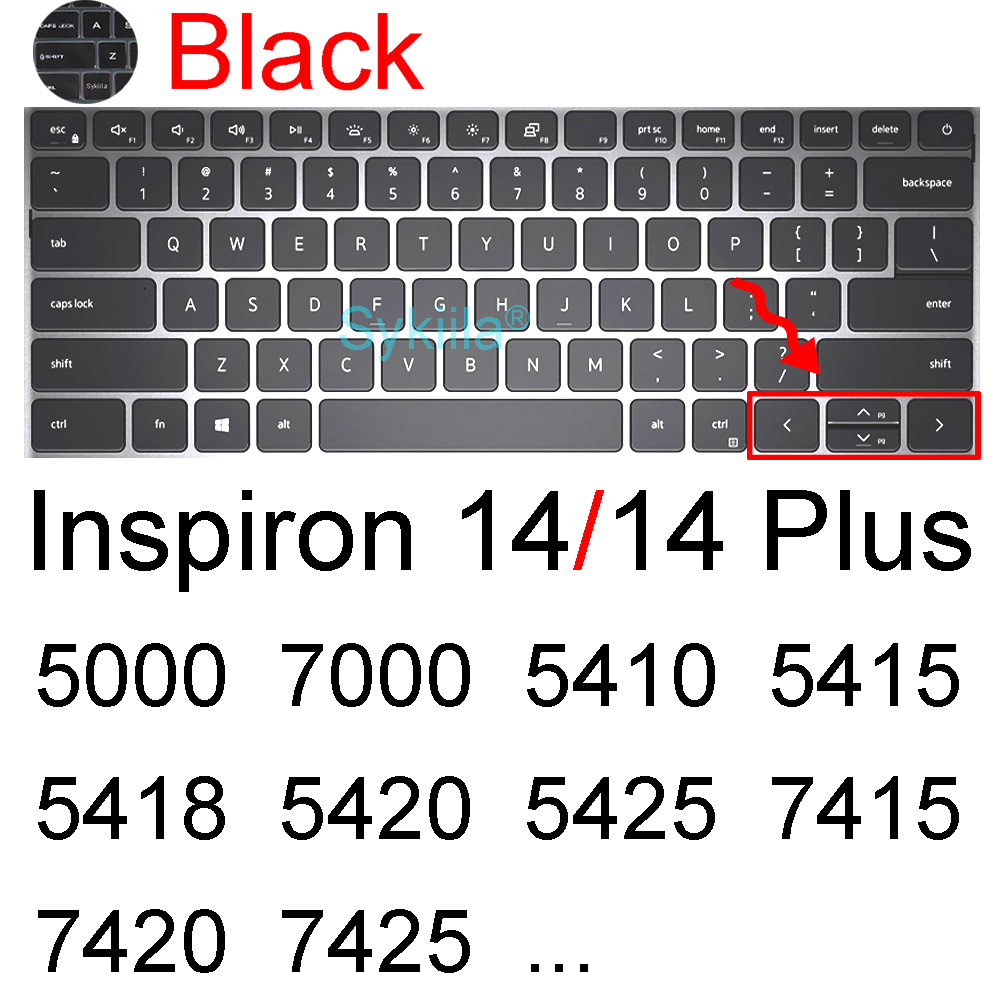Housse de protection pour clavier Dell Inspiron 13, 14, 5482, 5485, 5488, 5491, 7368, 7372, 7373, 7375, 7378, 7380, 7386, 7466: Black 2021