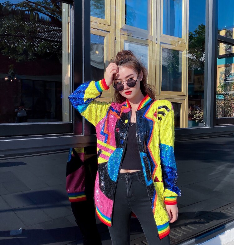 Chaqueta holgada coreana con lentejuelas para – Grandado