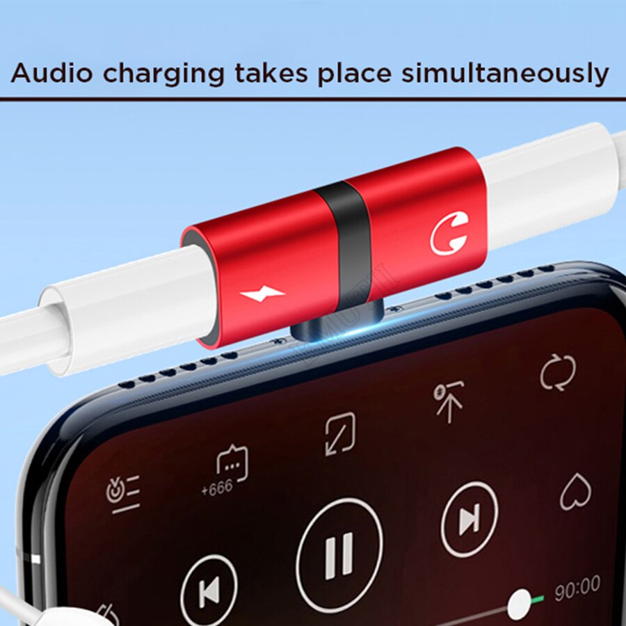 Hörlurar för iphone 8 7 plus x xr ljudladdning dual adapter splitterkabel på ios 13 12 jack till aux-kabel kontakt omvandlare
