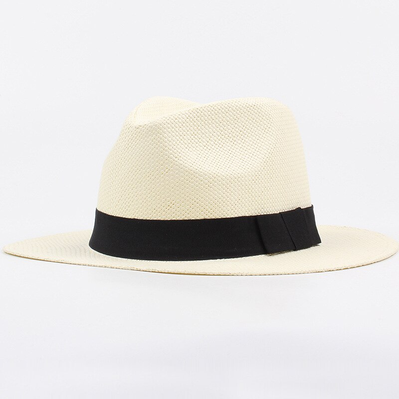 Verão chapéu de praia para homens e mulheres, chapéu de palha com faixa preta, aba plana, panamá, panamá, aba larga, praia, novo modelo, ht3090: Marfim