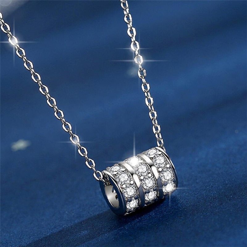 Cadena de clavícula de Plata de Ley 925 para mujer, collar femenino con de cilindro delicado de recuerdo brillante de buena suerte