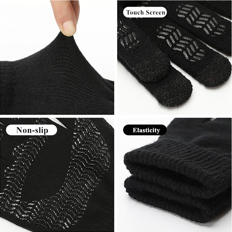 Guantes de punto antideslizantes para hombre, manoplas masculinas de goma antideslizantes de dedo completo para conducción, negocios y ciclismo, con pantalla táctil, para invierno y otoño