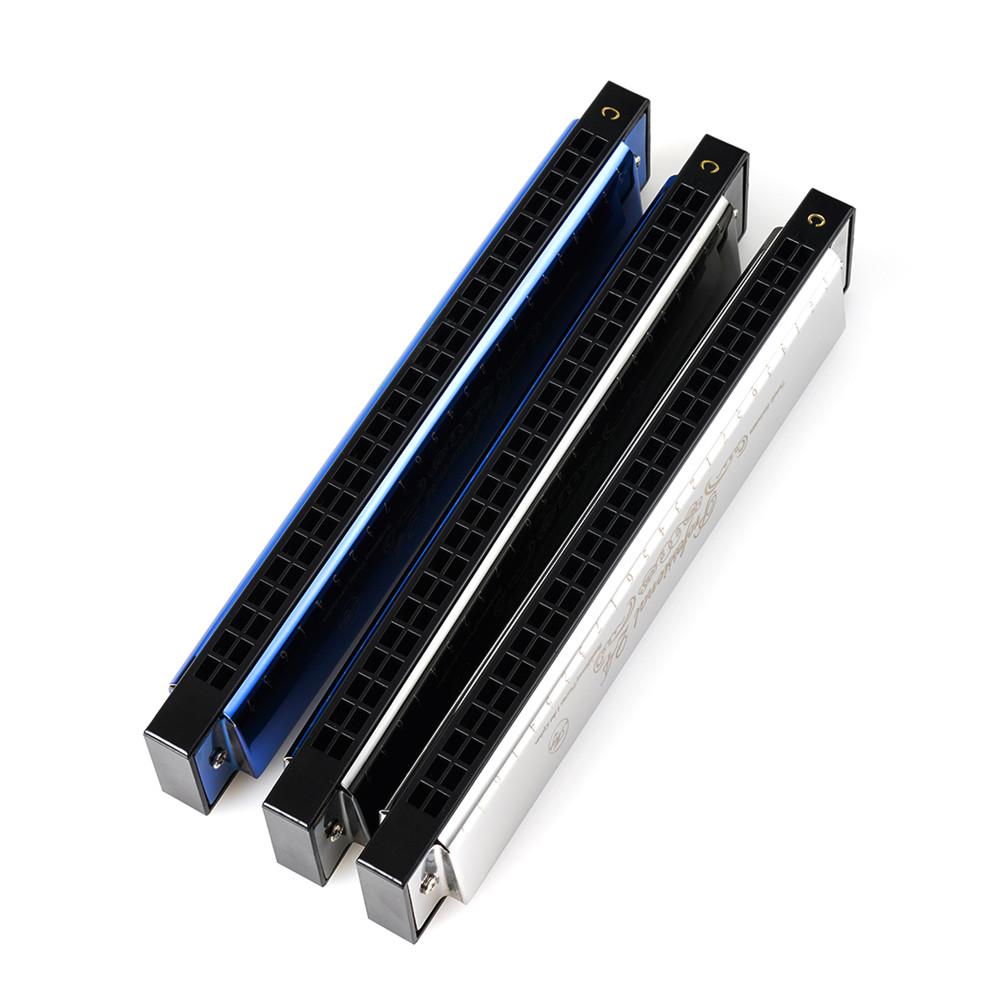 24-hole Harmonica Polyphonic C Colorful Blues Harmonica For Beginners Woodwind Musical Instrument Silver/Blue/Black