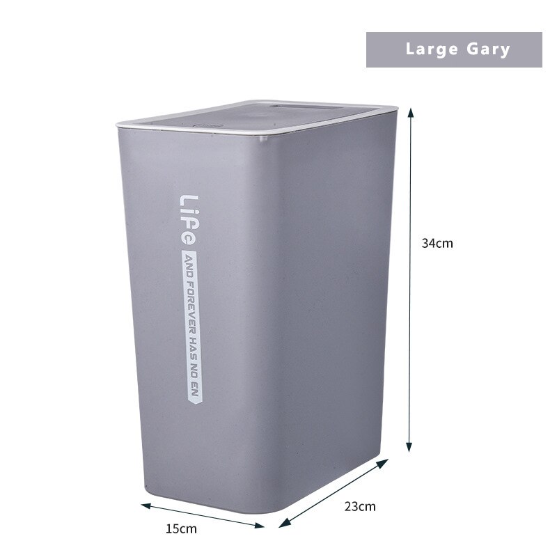 10/15L Nordic Press Waste Bin With Lid Kitchen Recycling Bins Bedroom Thickened Plastic Classification Trash Can: Gray-L
