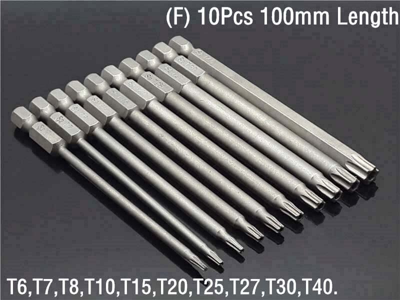 50/75/100/150MM Set Security Tamper Proof Magnetic Screwdriver Drill Bit Screw Driver Bits Hex Torx Flat Head 1/4" Hand Tools: F)10Pcs 100mm Length