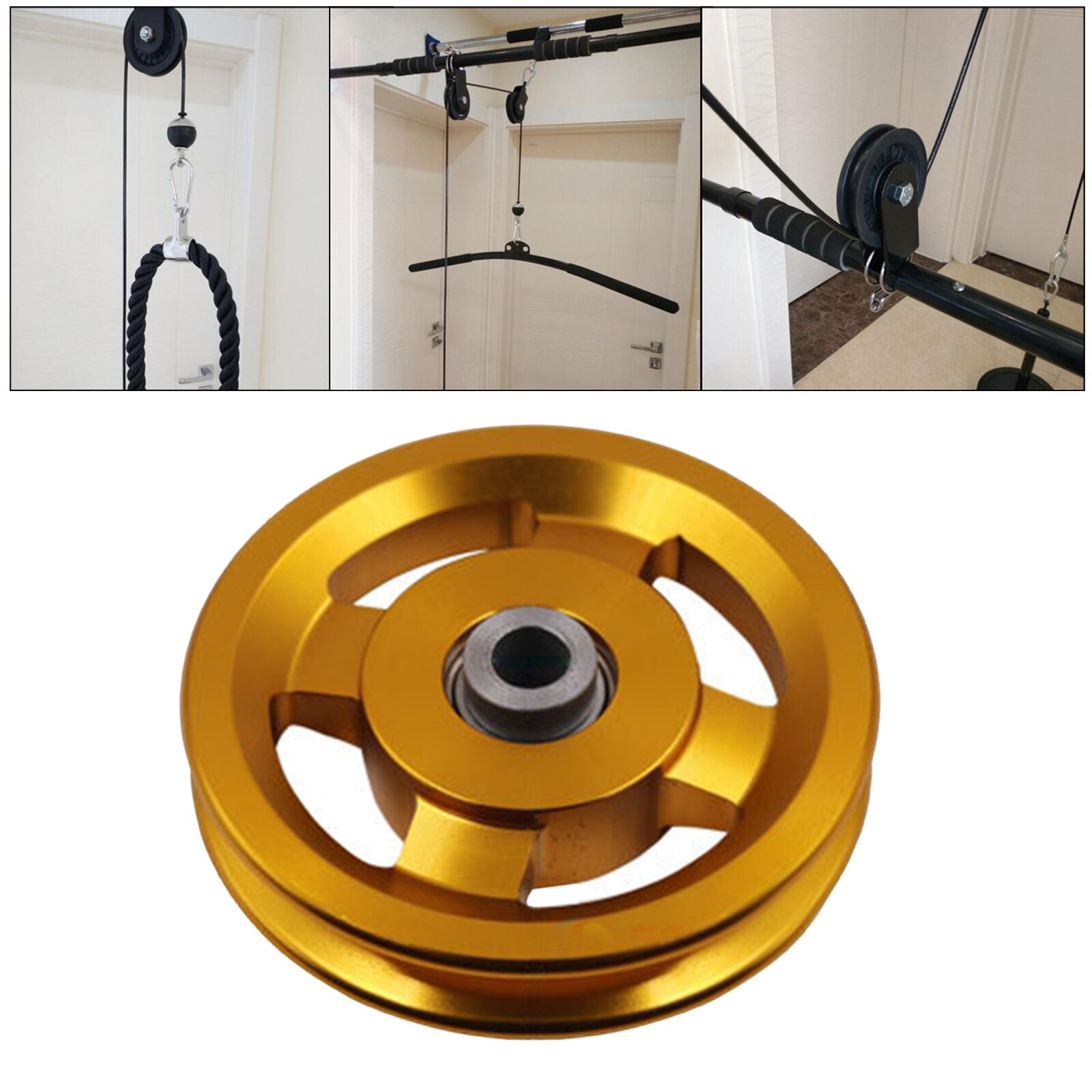 Bearing Pulley Wheel Cable Gym Equipment Parts, Aluminium Alloy, Sturdy and Durable: Gold 95mm