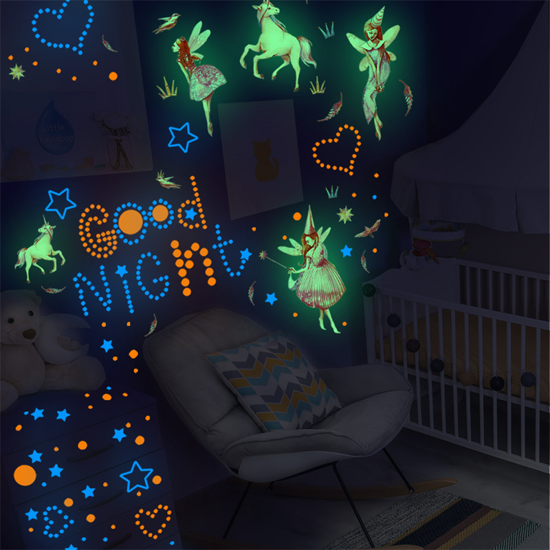 Glow In The Dark Star Voor Kinderkamer Decor Lichtgevende Fee Eenhoorn Decal Muursticker Voor Nursery Slaapkamer Decoratieve voor Meisje