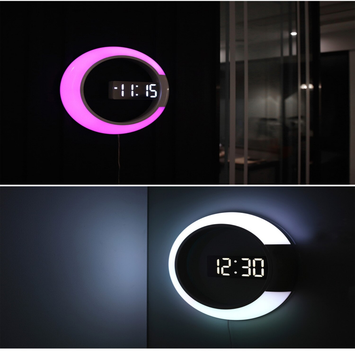 3D Led Digitale Wandklok Alarm Spiegel Hollow Horloge Tafel Klok 7 Kleuren Temperatuur Nachtlampje Voor Thuis Woonkamer Decoraties