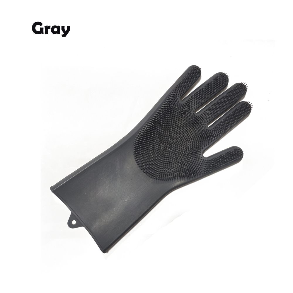2 In 1 Magic Silicone Dishwashing Scrubber Dish Washing Sponge Rubber Gloves Housekeeping Kitchen Cleaning Tool: Gray right