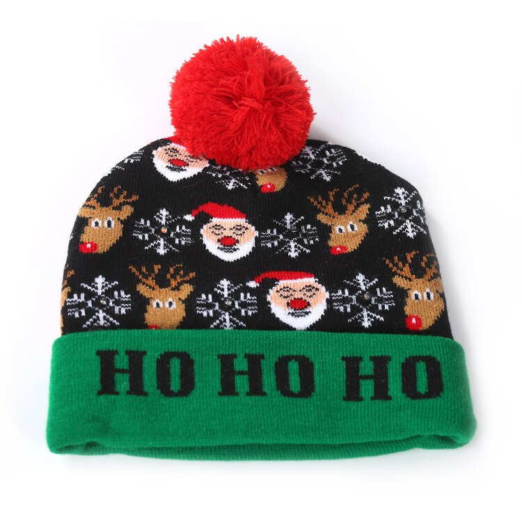 ON ! Year LED Knitted Christmas Hat Beanie Light Up Illuminate Warm Hat For Kids Adults Christmas Product: Old man elk
