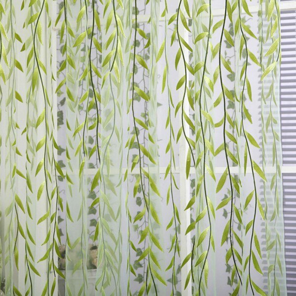 Sheers gardiner willow leaf tulles 3d vindue sheer gardiner para stue cortinas gardiner para soveværelse køkken: Grøn / 100 x 200cm