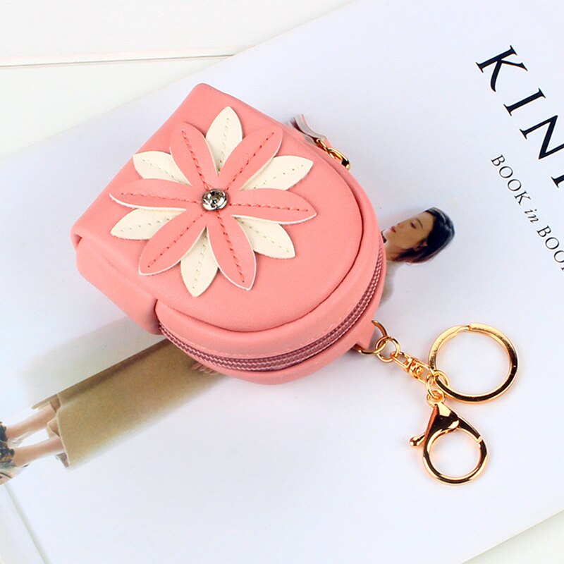 Fudeam pequena bolsa de couro flor bolsa de moeda feminina moda mini bonito chaveiro zíper carteira de moeda batom cabo usb fone de ouvido saco