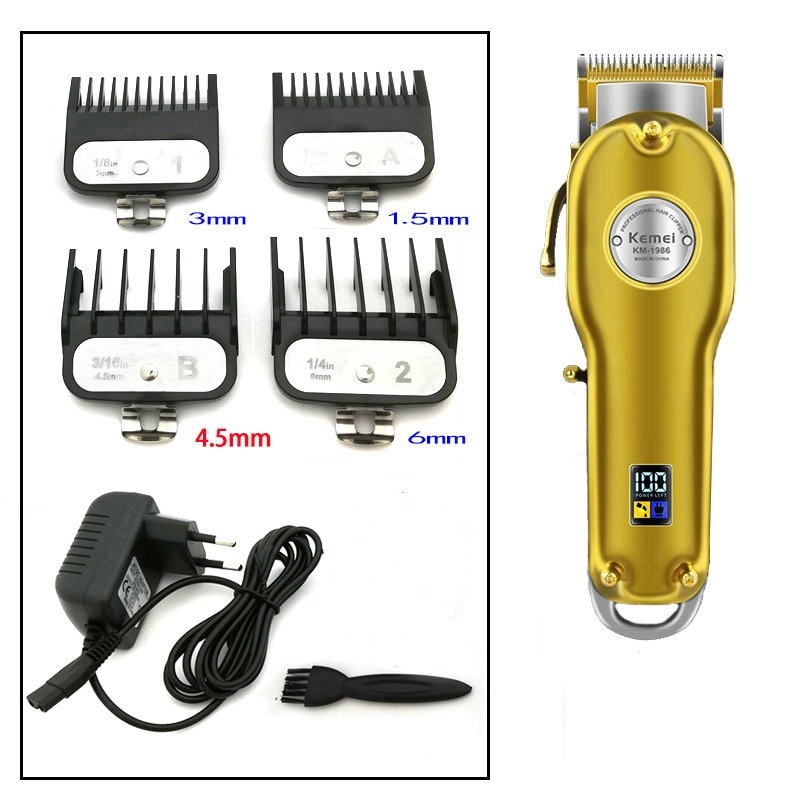 Kemei 1986 All-metal Barber Hair Clipper Electric Cordless LCD Hair Trimmer Gold Silver Hair Cutting Machine Mower