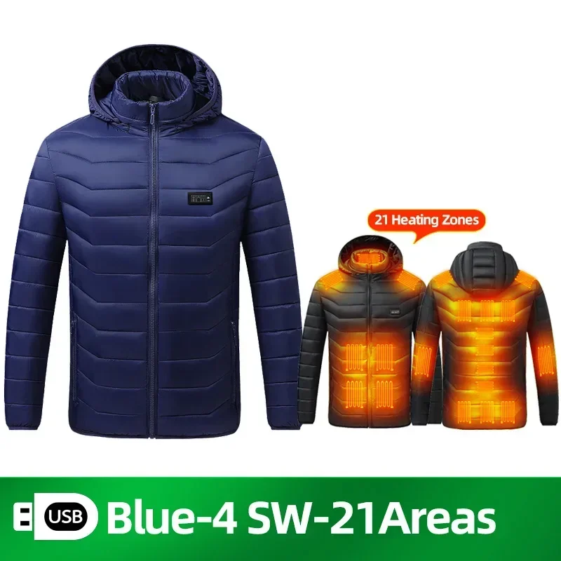 21 Areas Heated Jacket Men Women USB Electric Heated Clothes Camping Warming Self Heating Vest Hiking thermal hunting Coat: XL / SKY BLUE