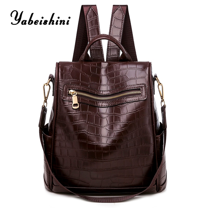 Antidiefstalrugzak voor dames leren rugzak krokodillenpatroon dames reisrugzak pu schooltas voor tienermeisjes preppy