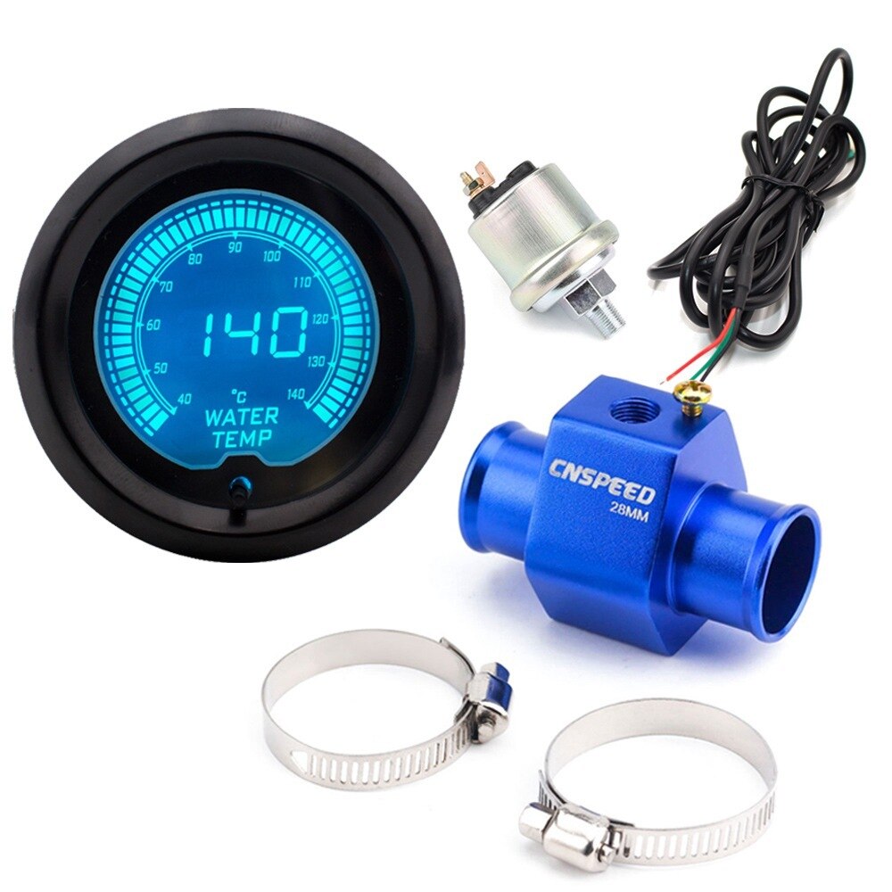 2 " 52mm evo 7 farve lcd 40-140 grader celsius vand temperatur meter vand temperatur meter med sensor & sensor adapter: Med 28mm