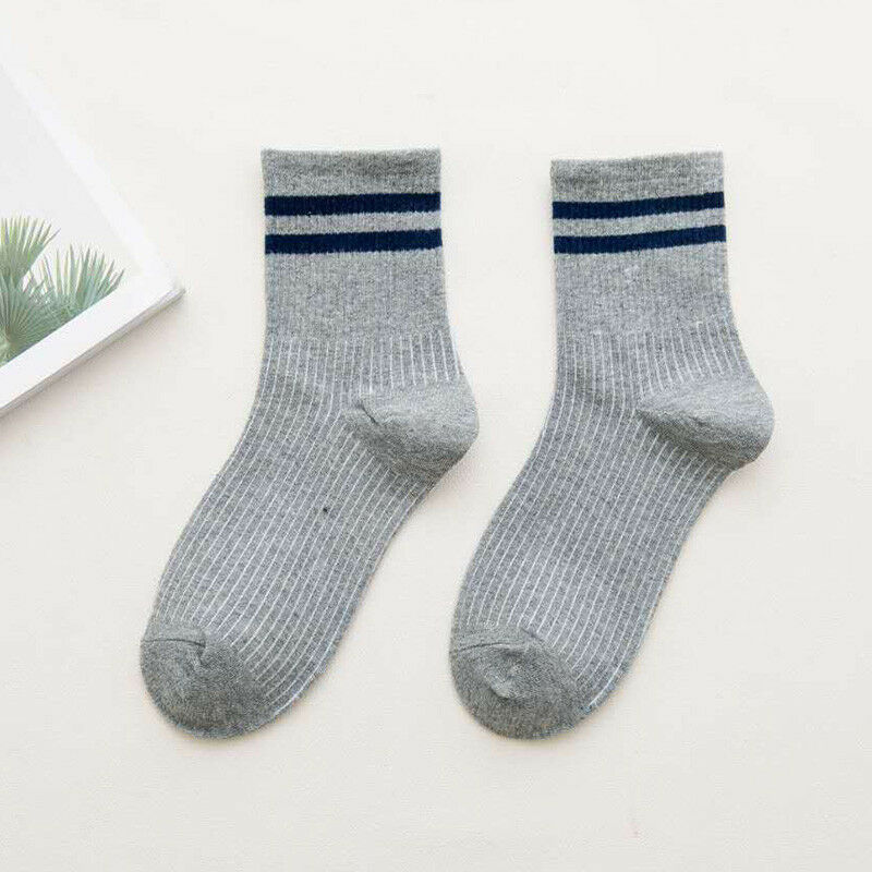 Calcetines a rayas de mezcla de algodón para mujer y niña, medias deportivas informales, suaves, tobilleras de Sport, para primavera y otoño: Grey