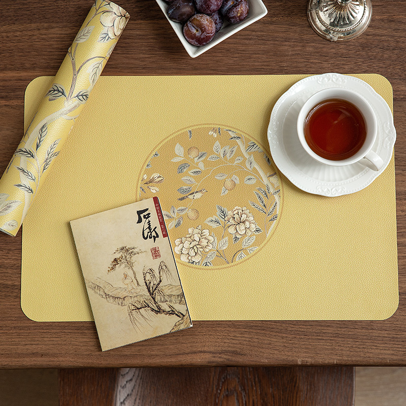 Heat Resistant Table Mats Set of 2, Hydrangea Faux Placemats, Floral Bird, Chinese Style, Digital Printing for Party Family: MULTI