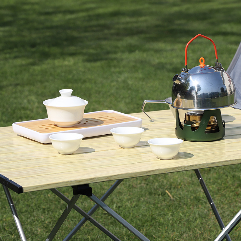 Ultralight Aluminum Alloy Folding Table Outdoor Foldable Wood Grain Camping Table For Backyards Family Party Picnic BBQ