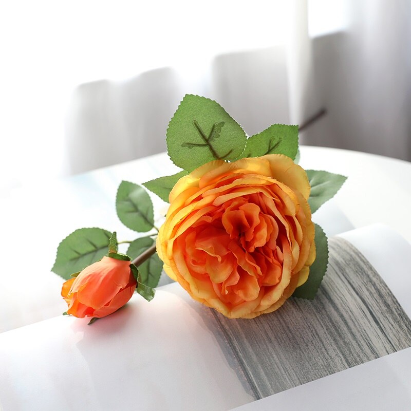 Xuanxiaotong 1 pcs 58 cm Yellow Silk Roses Flower Branch Long Stem Artificial Flowers for Wedding Decoration Fall Home Decor: orange
