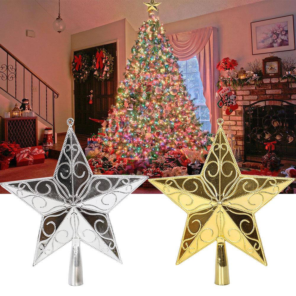 Stjerne træ top indretning pvc gylden/sølv smuk glitrende stor shimmer ornament julefest festival jul