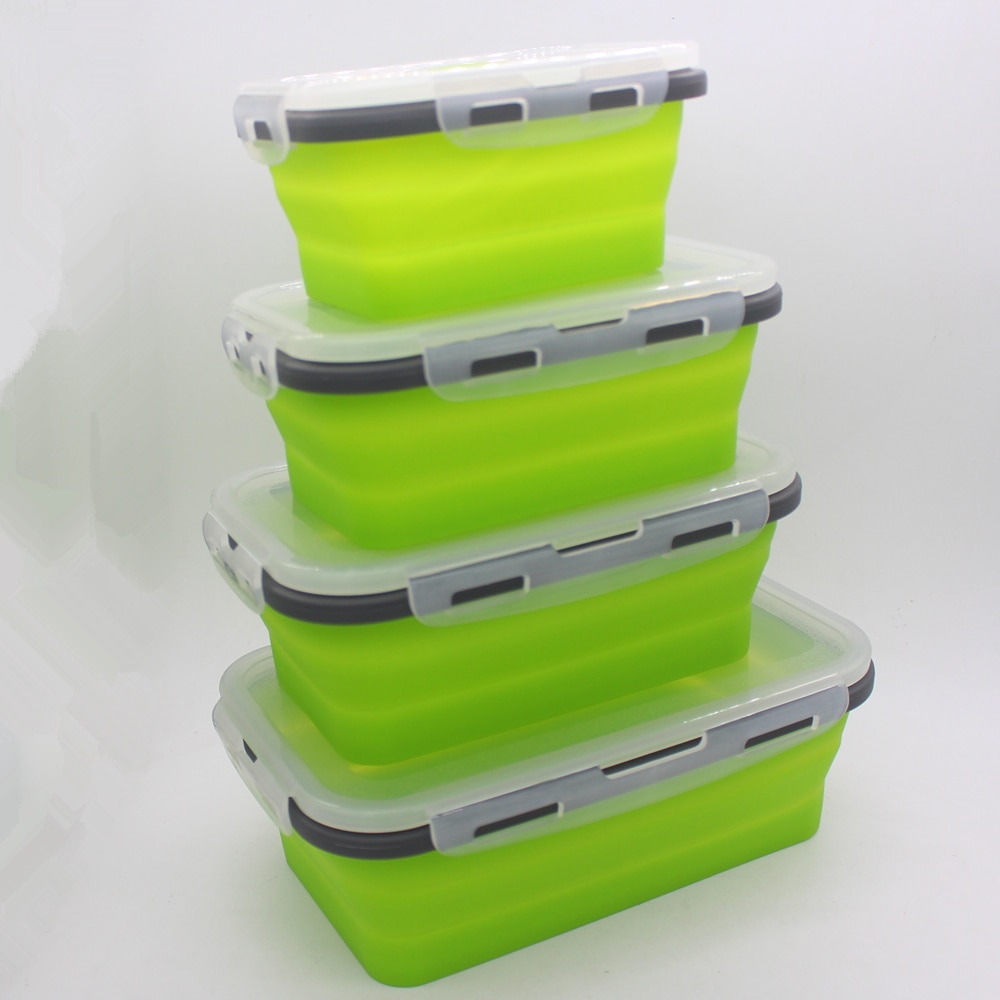 4 Stuks Siliconen Lunchbox Inklapbare Voedsel Container Bpa Gratis Voedsel Inklapbare Opslag Container Magnetron Vriezer Veilig