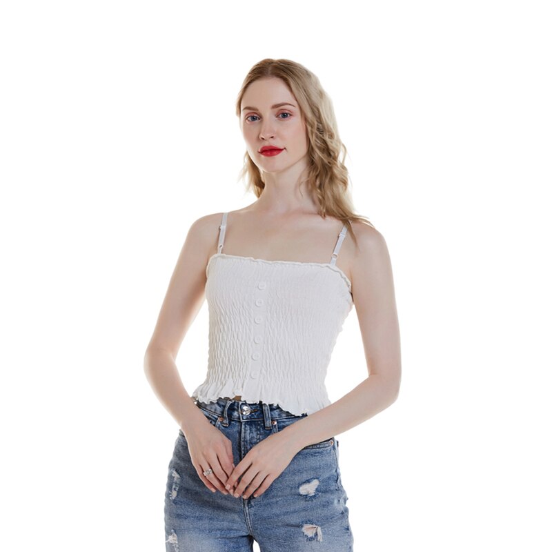 Kvinder strikket camis knap basic toppe firkantet krave camisole strik crop tops sommer