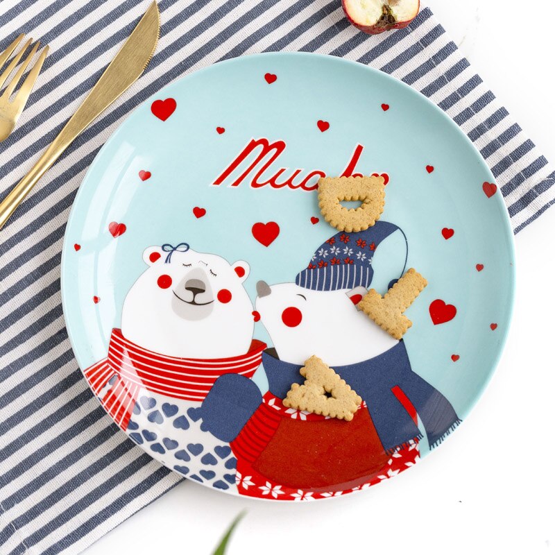 Christmas Dish Ceramic Plate Porcelain Tableware Dinner Set Salad Dish Tray Cake Pastry Fruit Serving Plates Restaurant 8'' 1pcs