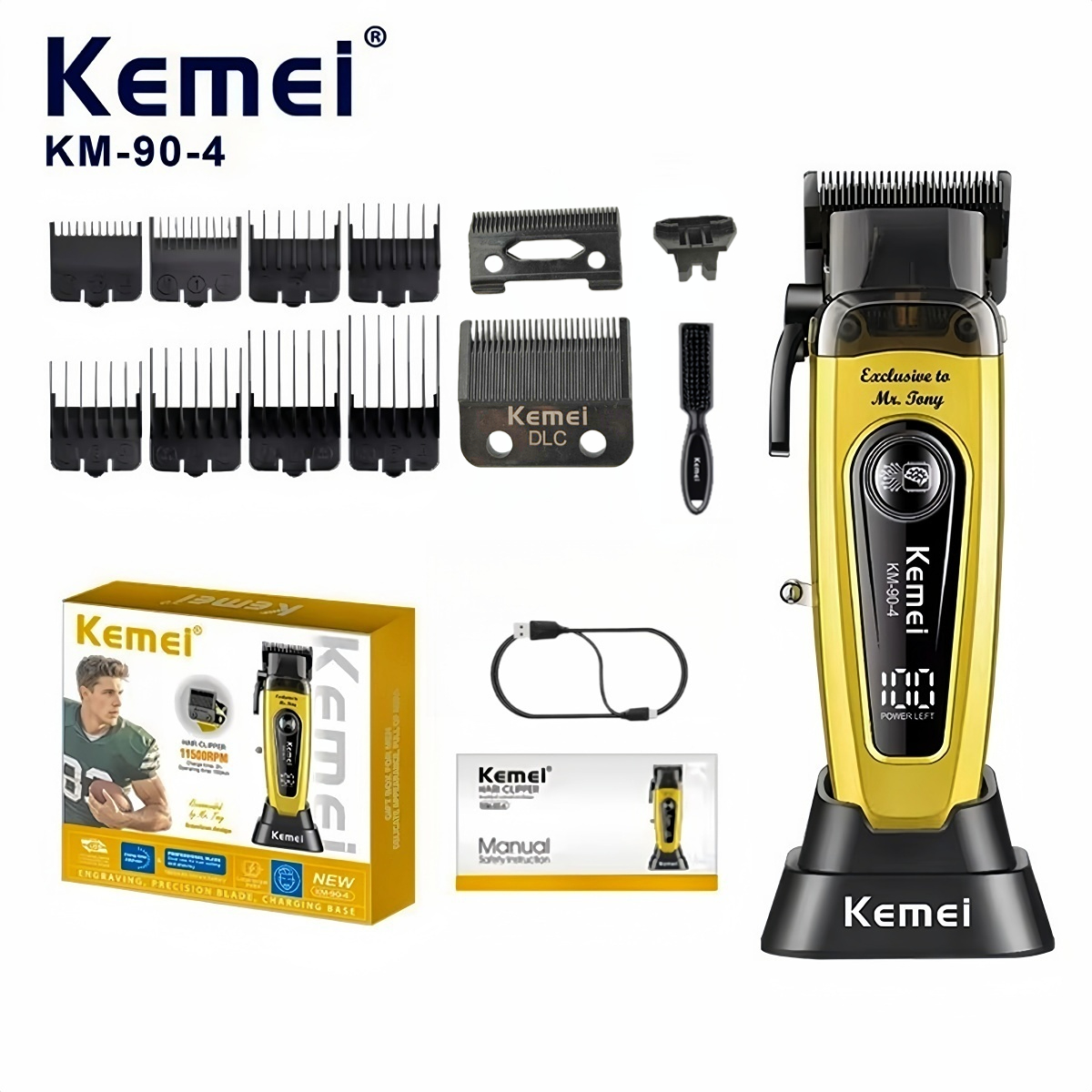 Kemei Hair Clippers 11500 RPM Hair Cut Machine Brushless Motor Electric Clippers DLC Blade Hair Clipper Men KM-90-4