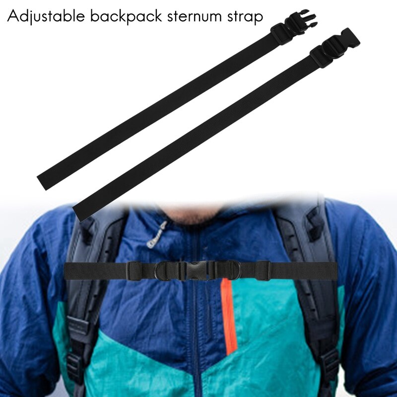 2 Pieces Backpack Chest Strap Adjustable Backpack Sternum Strap Chest Belt with Buckle for Hiking and Jogging, Black