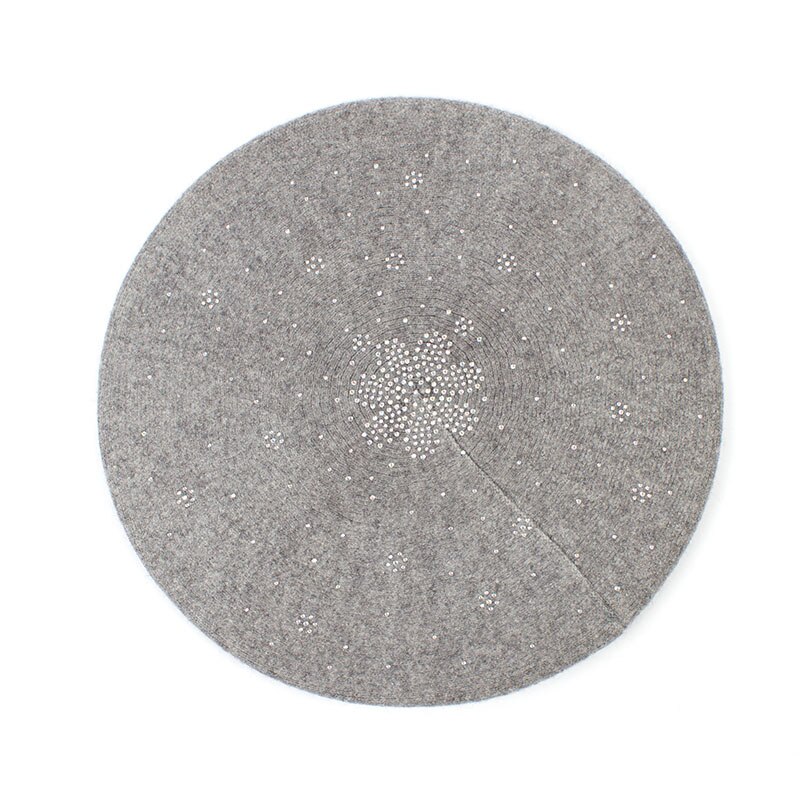Geebro Women's Berets Hat Solid Color Wool Knitted Berets With Rhinestones Ladies French Artist Beanie Beret Hat GS108: Light Grey