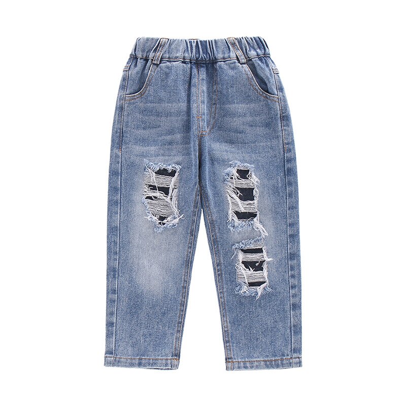 2-7T Peuter Kid Baby Boy Meisje Jeans Voorjaar Losse Gaten Denim Broek Leuke Zoete Streetwear Baby kleding Kind Broek: 130