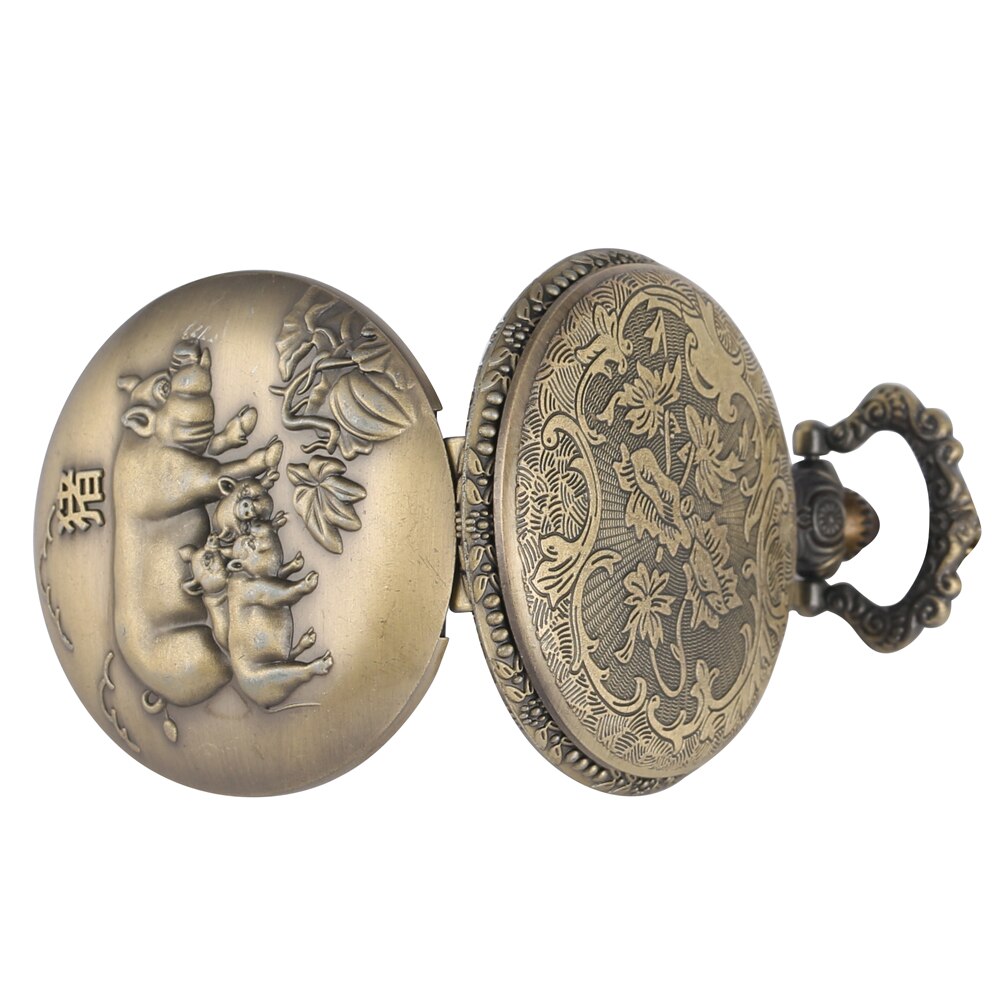Vintage Quartz Pocket Watches Brons Chinese Zodiac Varken Steampunk Ketting Hanger Fob Horloge Nice Cadeaus Voor Mannen Vrouwen