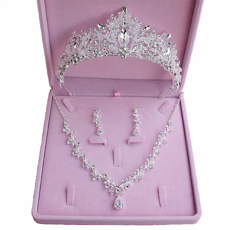 FORSEVEN Zircone Strass tiara e corona Collana Orecchini impostato Da Sposa Accessori per Capelli Da Sposa Gioielli impostato Regali per Le Donne