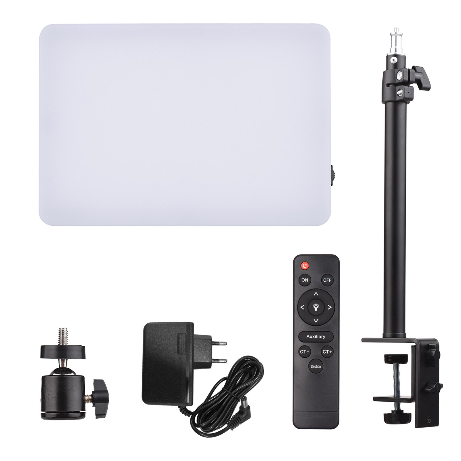 38W Studio Video Light 3200-5500K CRI 95 Photography Lamp Dimmable with C-Clamp Stand Remote Control for Gaming Video Recording: Black-EU Plug