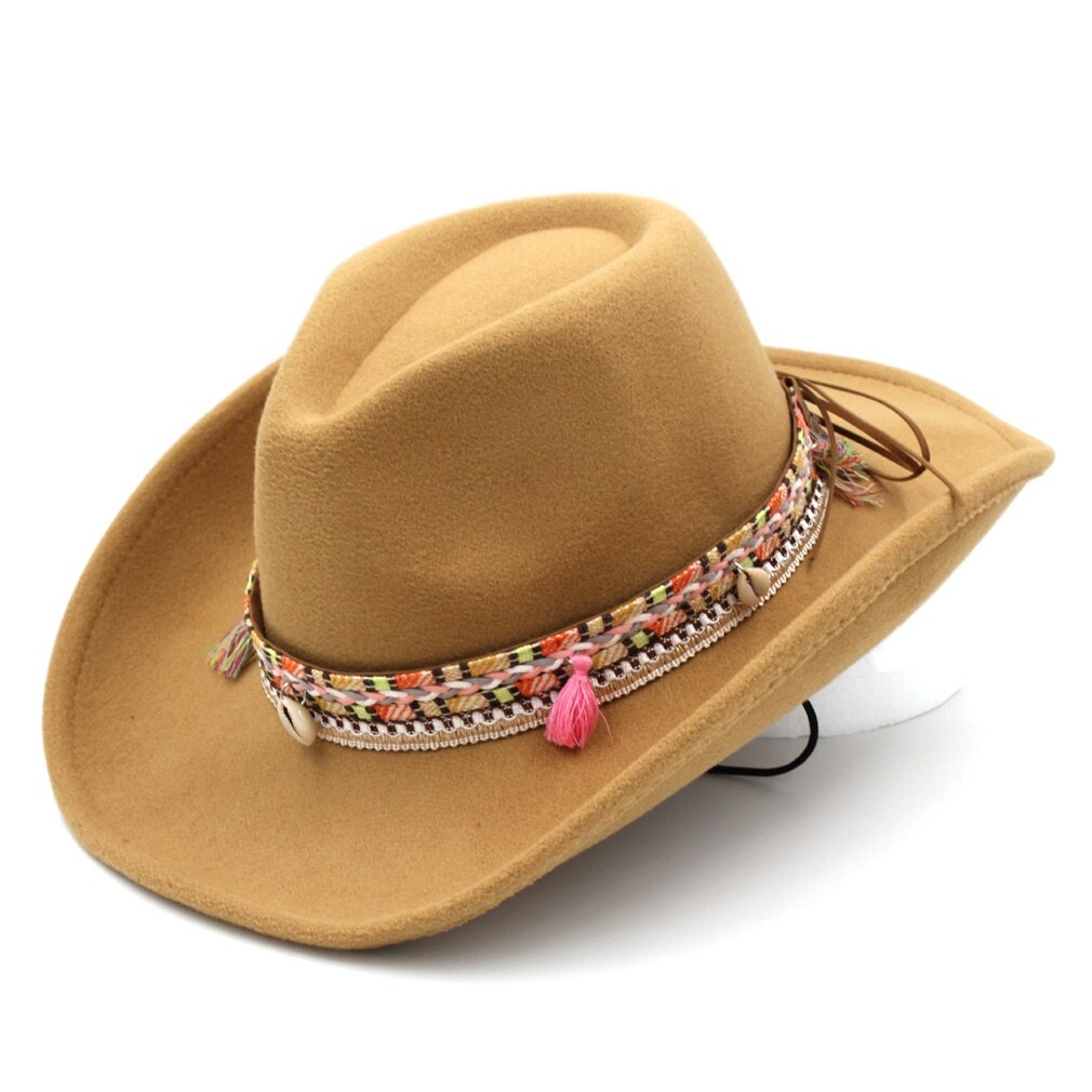 Mistdawn Unisex Wol Blend Western Cowboy Fedora Hoed Brede Rand Sombrero Godfather Cap Kerk Caps Cowgirl Jazz Hoed: Khaki