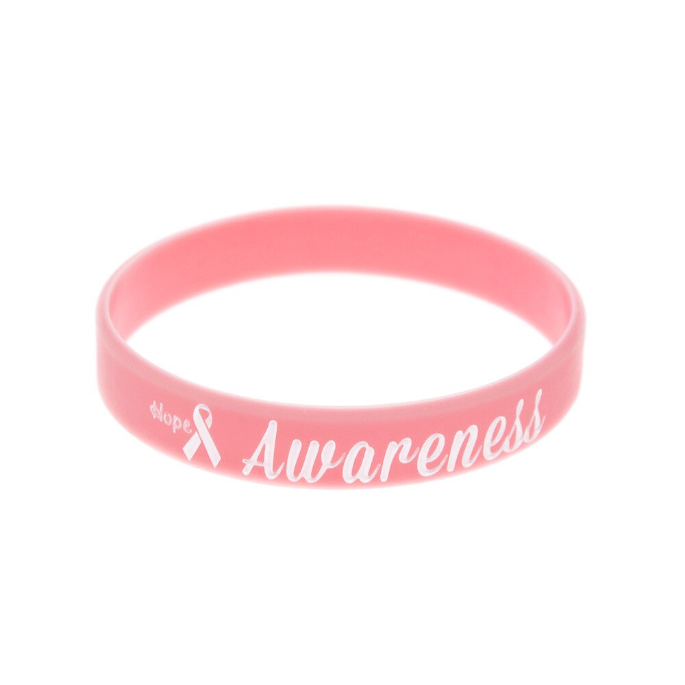 PBR154(1), Hope Pink Ribbon Printing Breast Cancer Awareness Campaigns Wristband Silicone Bracelet