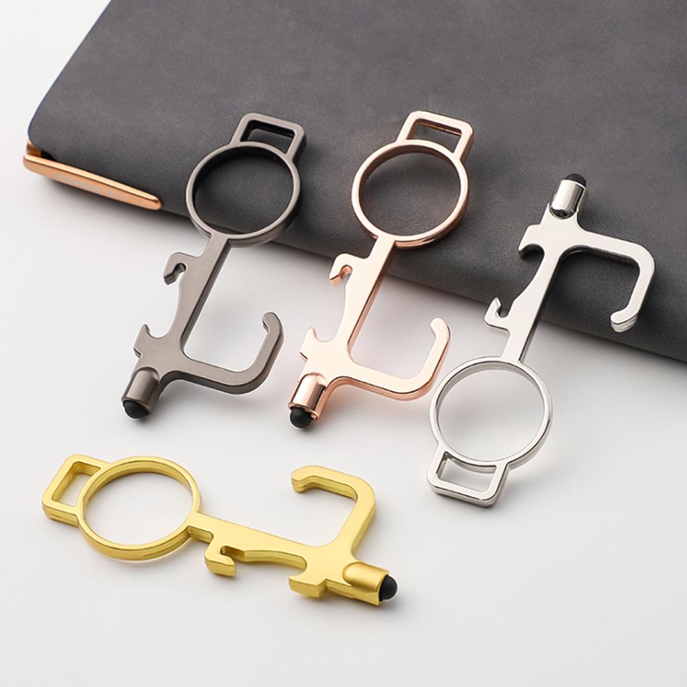 Apriporta senza contatto Attrezzo, 4 Pz Multifunzionale Nessun tasto tocco Apriporta Gancio ergonomico Pulsante touchscreen Stilo mobile con portachiavi per Ambiente esterno no tocco ecc.