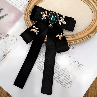 Vintage krystal stof butterfly broche koreanske bowties slips til kvinder hvid skjorte krave luksus smykker tilbehør: Sort