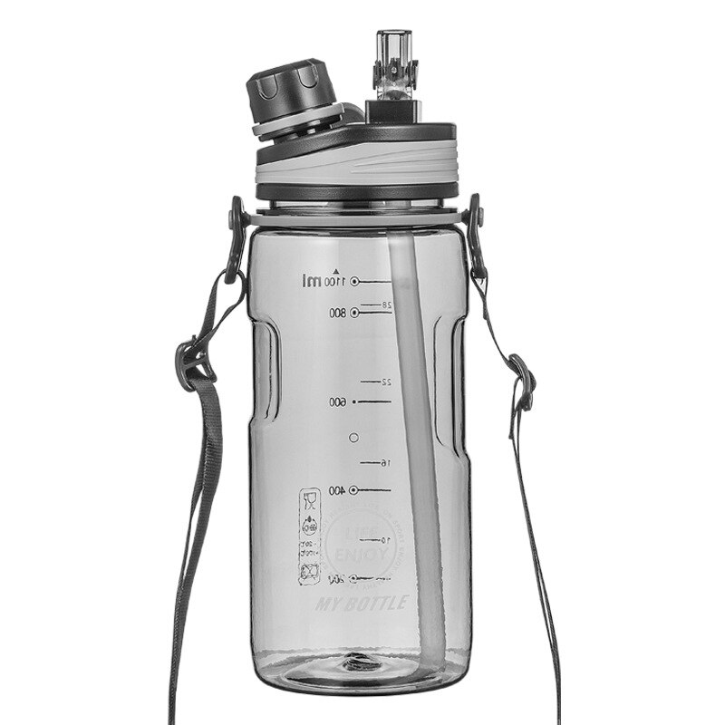 Borraccia sportiva da 2 litri di grande capacità con cannuccia acqua potabile trasparente in plastica trasparente a tenuta stagna con cinghie senza BPA