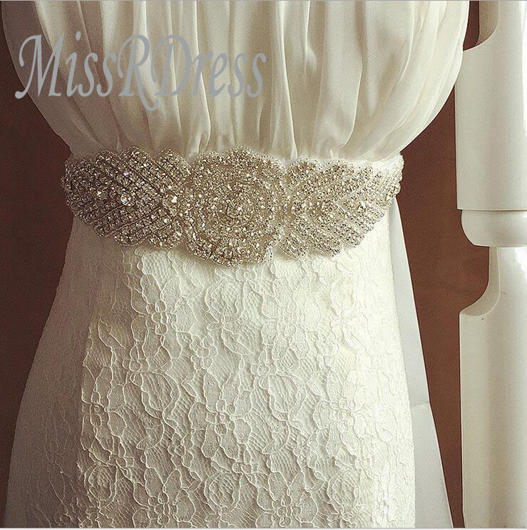 MissRDress Hand Perlen Hochzeit Gürtel Silber Kristall Braut Kleid Gürtel Strass Hochzeit Schärpen Für frauen Lange Kleider JK905