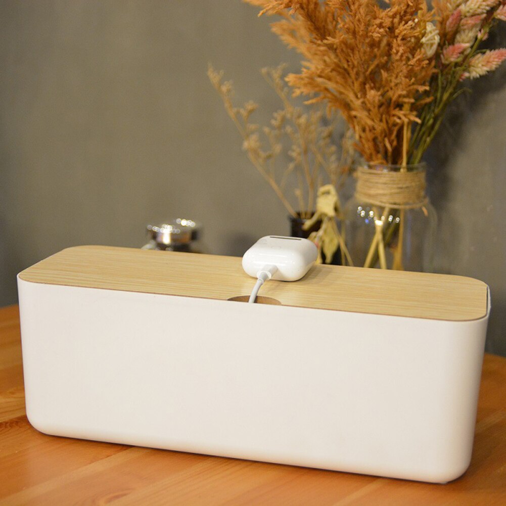 Cable Organizer Box Hard Plastic Power Strip Storage Box Cable Management Box Holder Dustproof Cover Cable Winder Organizer: White