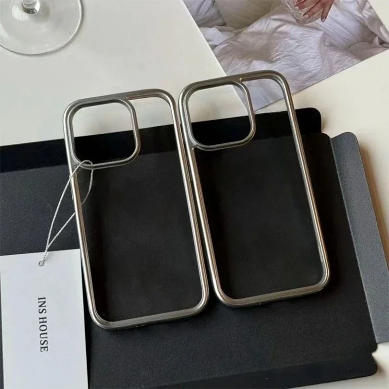 Eenvoudige effen kleur hoes compatibel voor iPhone 16 15 11 13 12 14 Pro Max XR 7 8 Plus X XS MAX SE Luxe gegalvaniseerde hoes