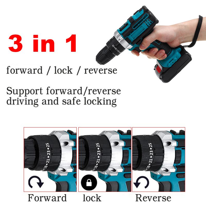 48V Cordless Impact Drill Electric Screwdriver Hammer Drill 25+3 Turque Power Screw Driver Tools with 2 Li-ion Battery