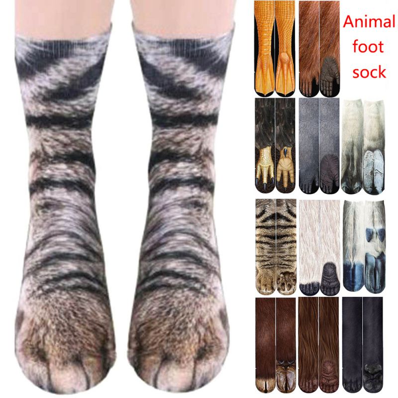 Neue 3D Druck Erwachsenen Tier Pfote Socken Unisex Crew Katze Lange Aktien Elastische Atmungsaktive Socke Hund Pferd Zebra Schwein Katze pfote