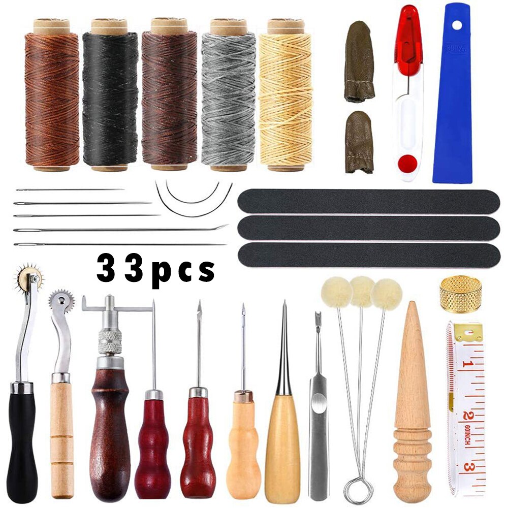 Leather Craft Tools Hand Sewing Stitching Punch Carving Work Saddle Groover Kit Accessories DIY Leather Tool: Set O