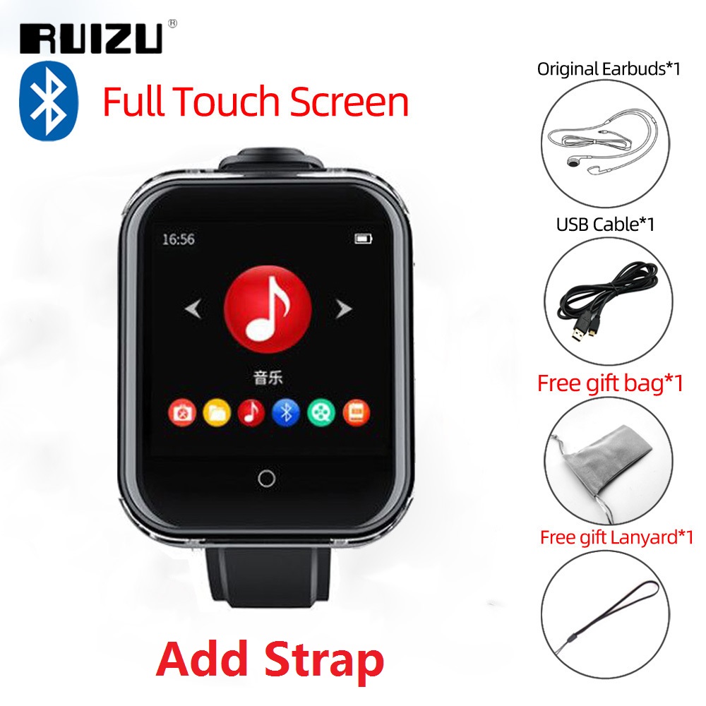 Ruizu M8 MP3 Speler Met Bluetooth Touch Screen Lossless Wearable Muziekspeler Ondersteuning Fm Radio,Recorder,E-Book, video, Stappenteller: 16GB